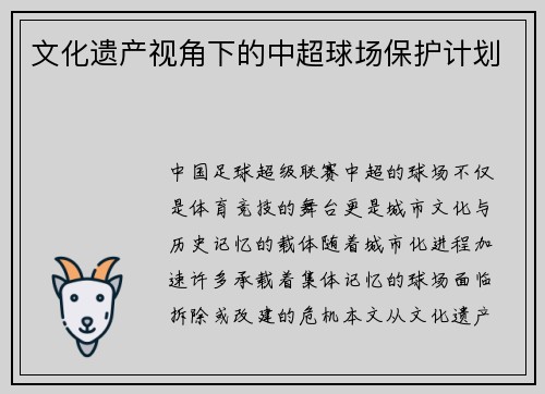 文化遗产视角下的中超球场保护计划